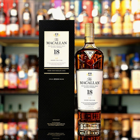 The Macallan 18-year-old whisky bottle and box